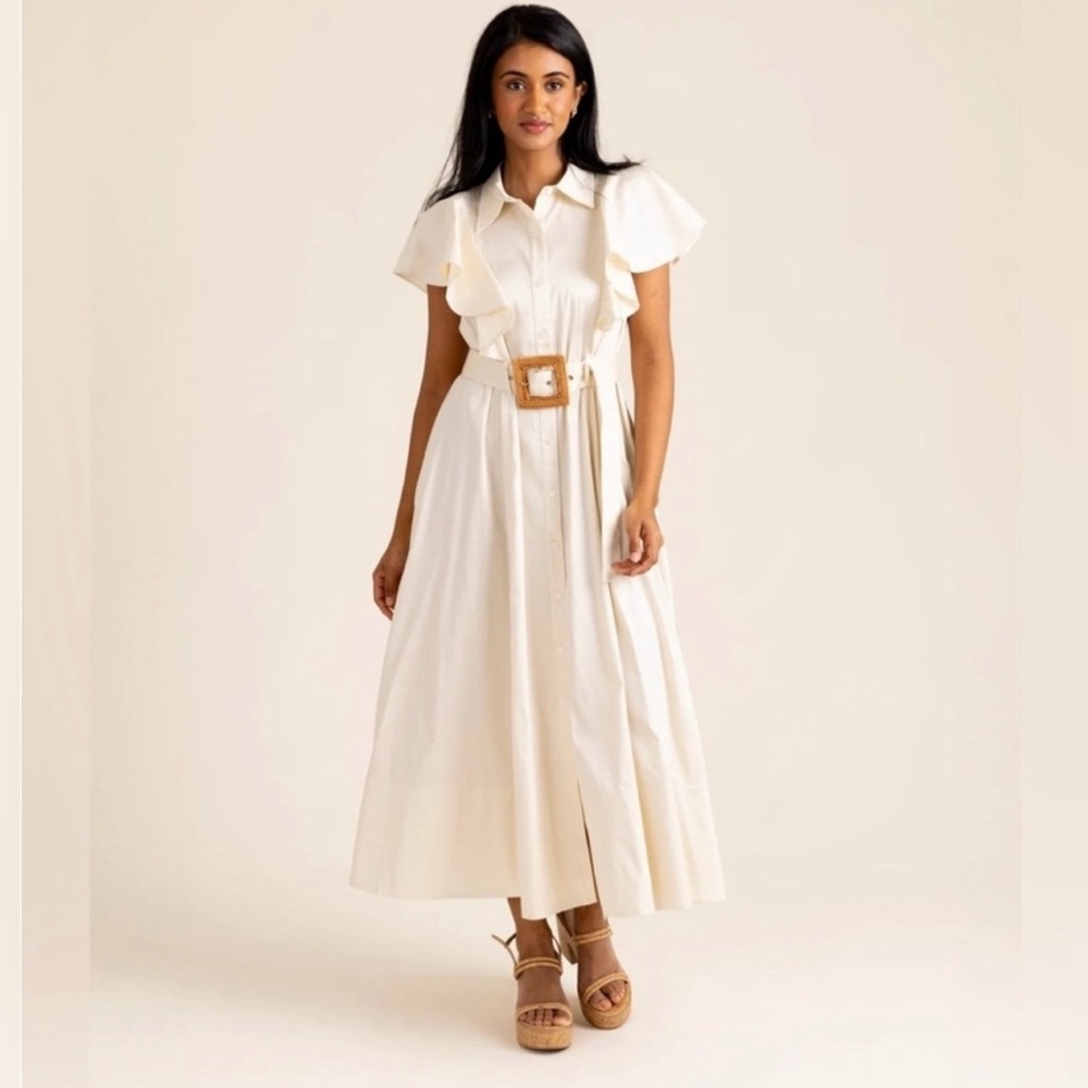 NWT! ALDEN ADAIR Rose Belted Dress in Ivory